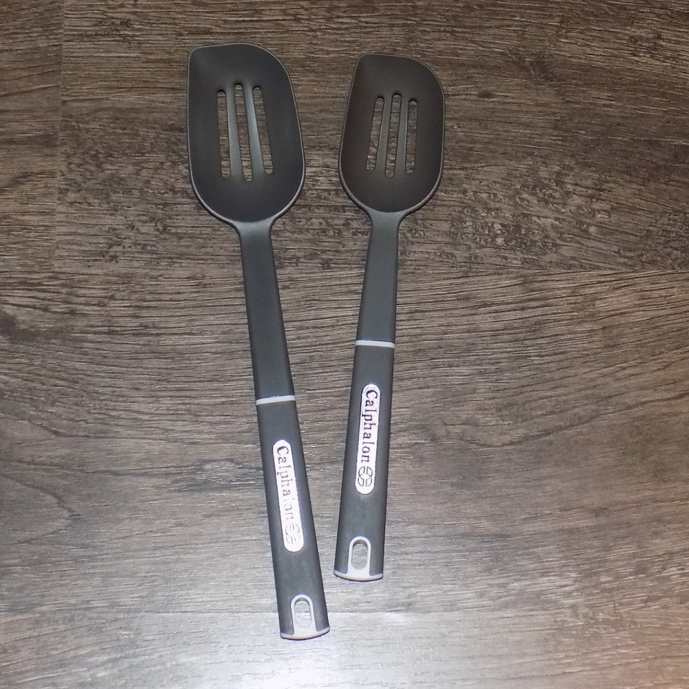 Calphalon Slotted Spoon Set 2pc Gray Nylon Nonstick Safe Kitchen Utensils Good